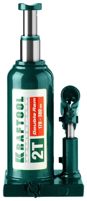 Домкрат бутылочный гидравлический Kraftool Double Ram 43463-2 (2 т) зеленый