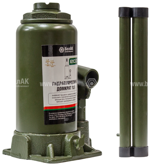 Домкрат бутылочный гидравлический БелАвтоКомплект ЭКО БАК.70018 (12 т) темно-зеленый