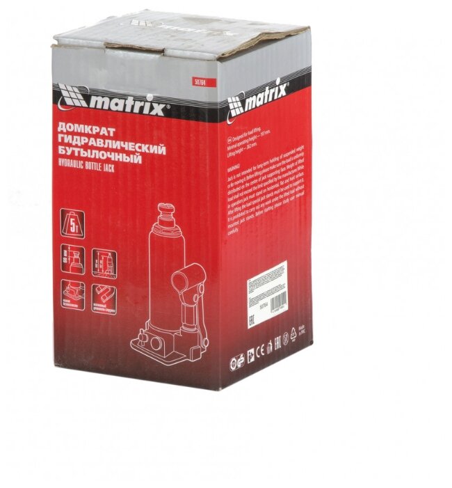 Домкрат бутылочный гидравлический matrix 50764 (5 т) стальной