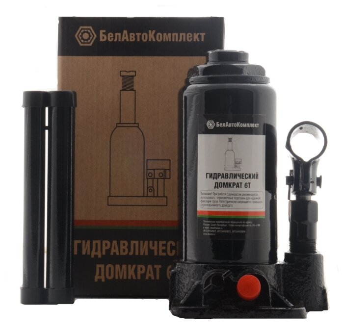 Домкрат бутылочный гидравлический БелАвтоКомплект БАК.00030 (6 т) черный