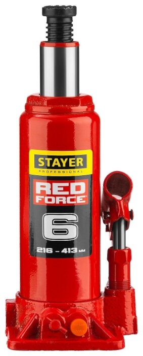 Домкрат бутылочный гидравлический STAYER Red Force 43160-6_z01 (6 т) красный