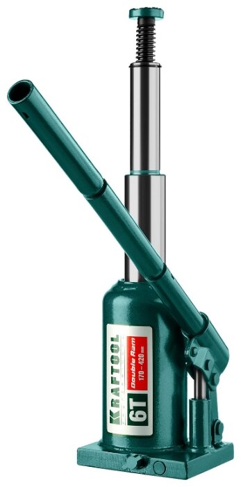 Домкрат бутылочный гидравлический Kraftool Double Ram 43463-6 (6 т) зеленый