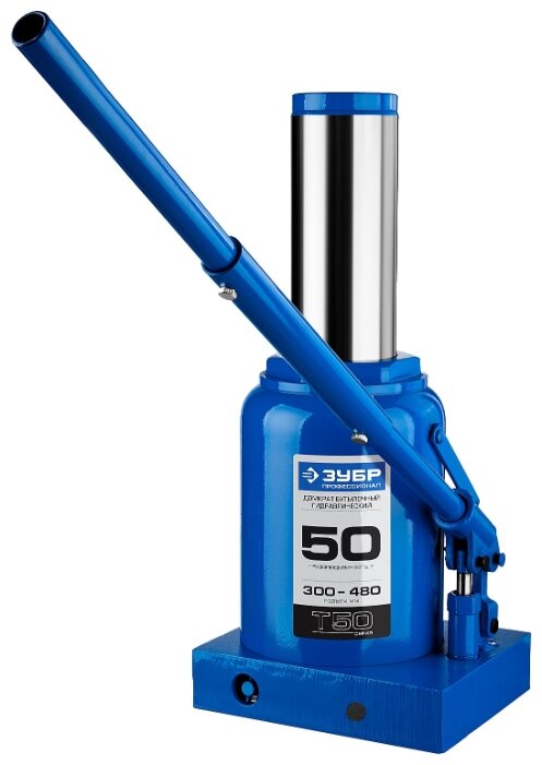 Домкрат бутылочный гидравлический ЗУБР T50 43060-50_z01 (50 т) синий