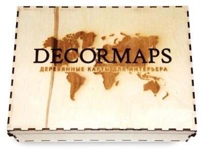 Панно Decormaps деревянная карта мира разноцветная, 3D 140х80 см