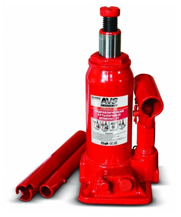 Домкрат бутылочный гидравлический AVS HJ-B2000 (2 т) красный