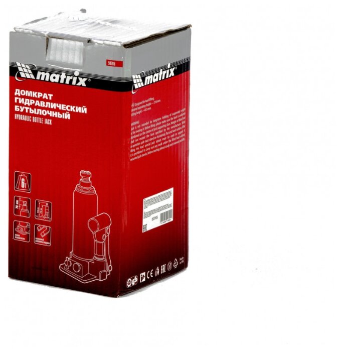 Домкрат бутылочный гидравлический matrix 50765 (6 т) стальной
