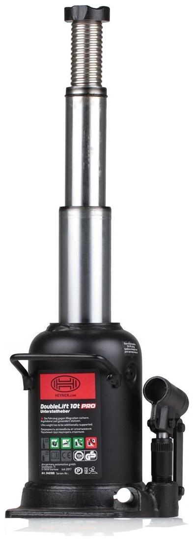 Домкрат бутылочный гидравлический Heyner 346100 (10 т) черный