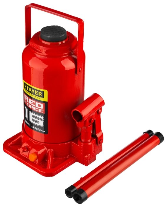 Домкрат бутылочный гидравлический STAYER Red Force 43160-16_z01 (16 т) красный