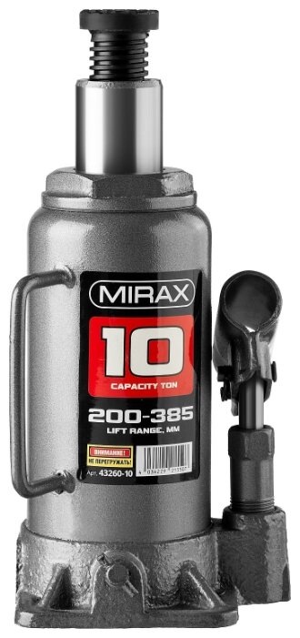 Домкрат бутылочный гидравлический Mirax 43260-10 (10 т) серый