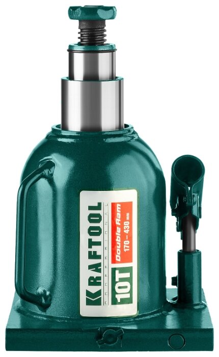 Домкрат бутылочный гидравлический Kraftool Double Ram 43463-10 (10 т) зеленый