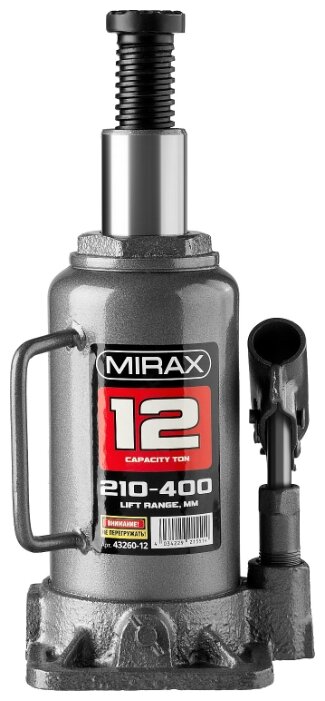 Домкрат бутылочный гидравлический Mirax 43260-12 (12 т) серый