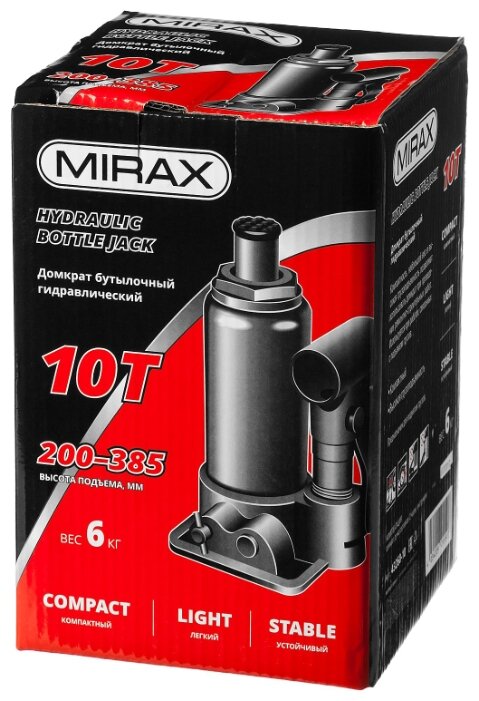 Домкрат бутылочный гидравлический Mirax 43260-10 (10 т) серый