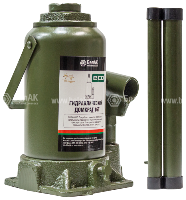 Домкрат бутылочный гидравлический БелАвтоКомплект ЭКО БАК.70020 (16 т) темно-зеленый