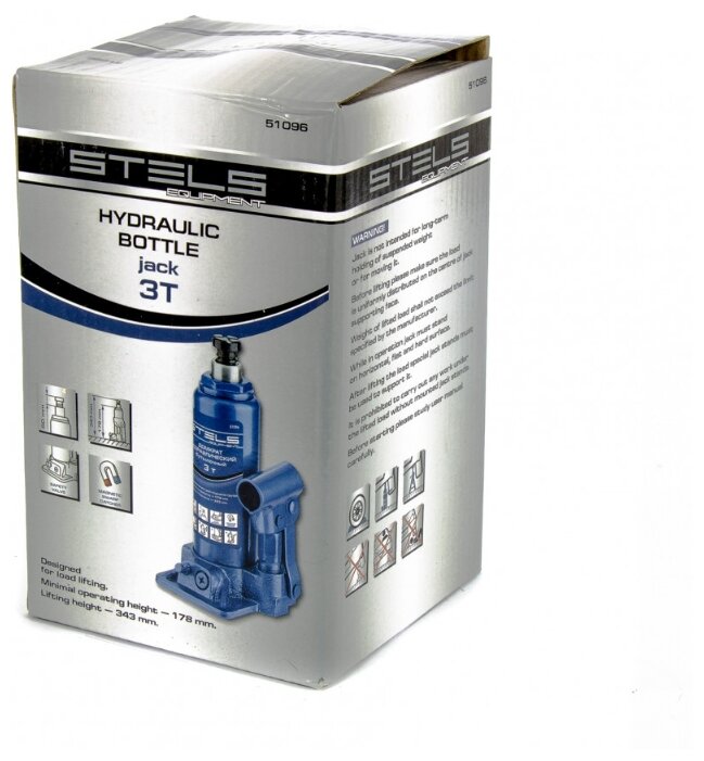 Домкрат бутылочный гидравлический Stels 51096 (3 т) синий