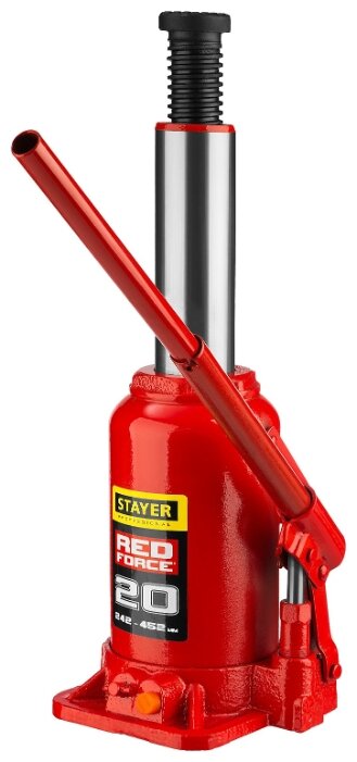Домкрат бутылочный гидравлический STAYER Red Force 43160-20_z01 (20 т) красный