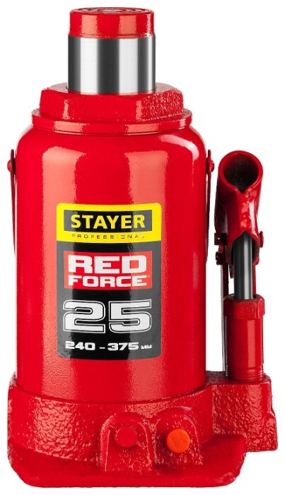 Домкрат бутылочный гидравлический STAYER Red Force 43160-25_z01 (25 т) красный