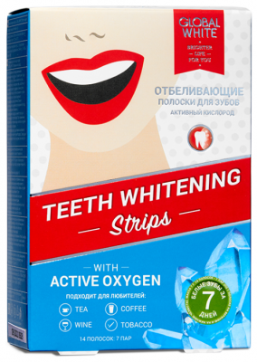 Global White Отбеливающие полоски для зубов с активным кислородом за 7 дней, 14 шт.