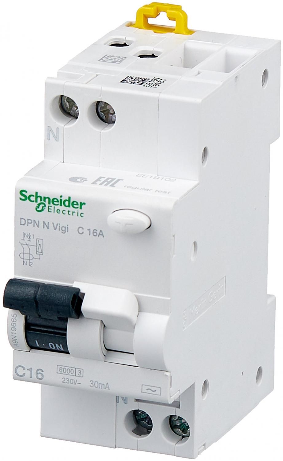 дифференциальный автомат schneider electric dpn n vigi 6ка 16a c тип ас 30мa