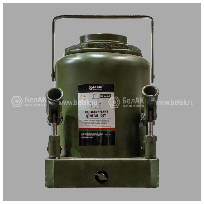 Домкрат бутылочный гидравлический БелАвтоКомплект ЭКО БАК.70024 (100 т) темно-зеленый